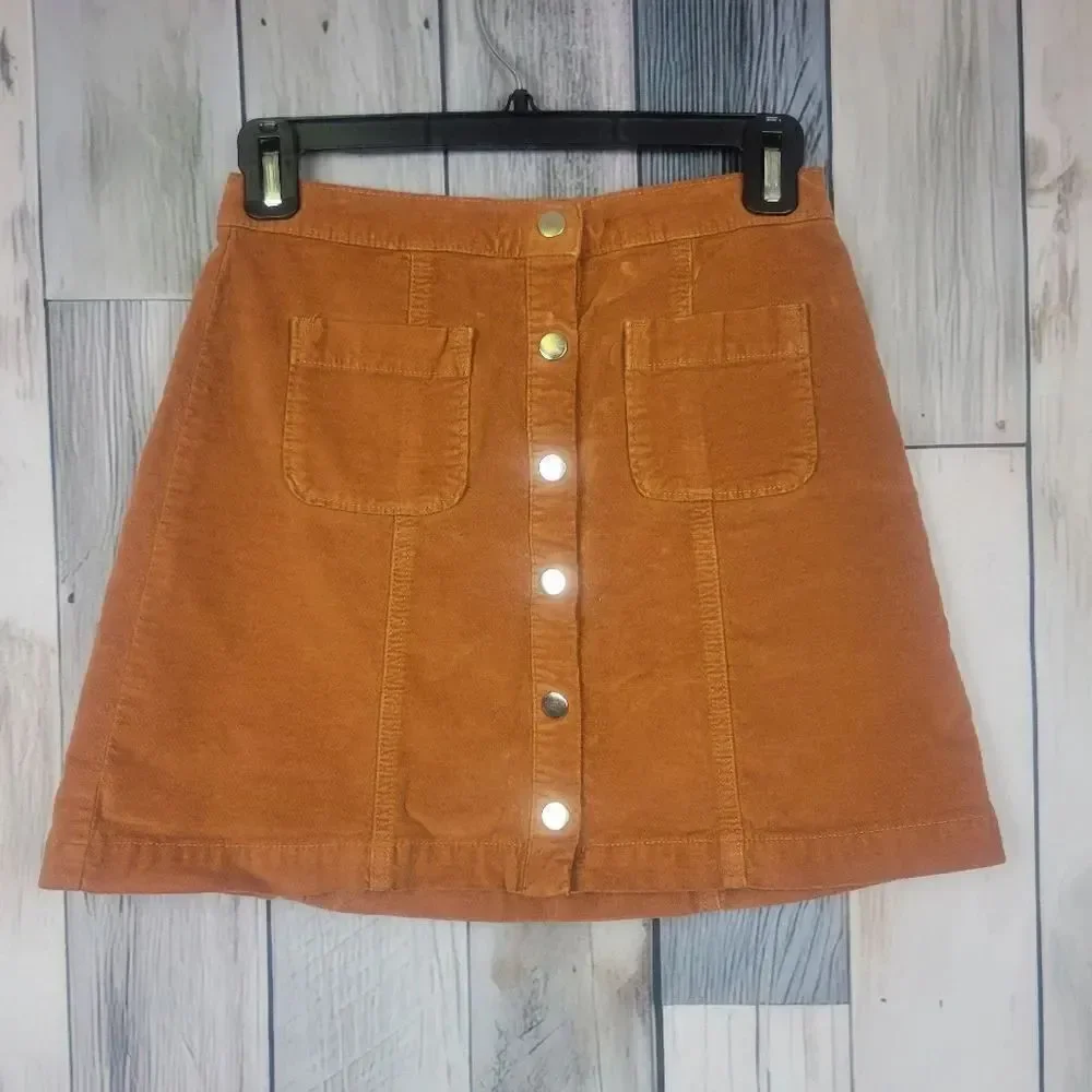 Urban Outfitters Button-Front Orange Soft Denim Skirt Size Small